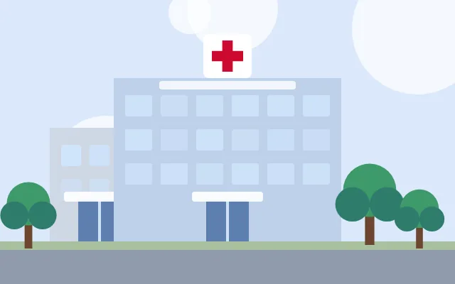 Ilustração de complexo hospitalar com dois prédios